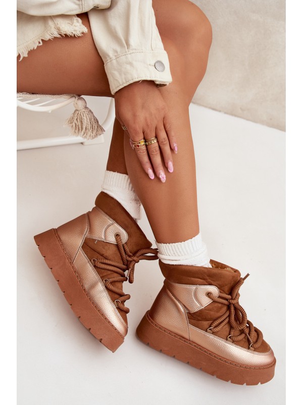 Low Women s Snow Boots Lined With Fur And Thick Laces Camel Xarina