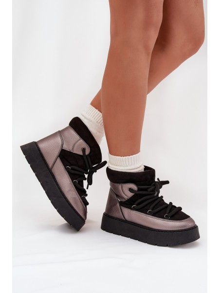 Low Women's Snow Boots Insulated With Fur With Thick Lacing Black Xarina