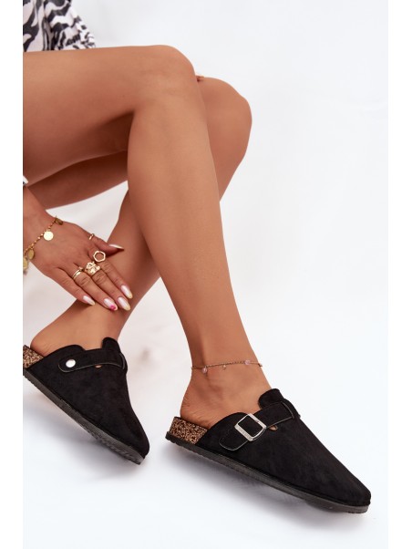 Women's Clogs On Cork Platform Silver Buckle Big Star SS274736 Black