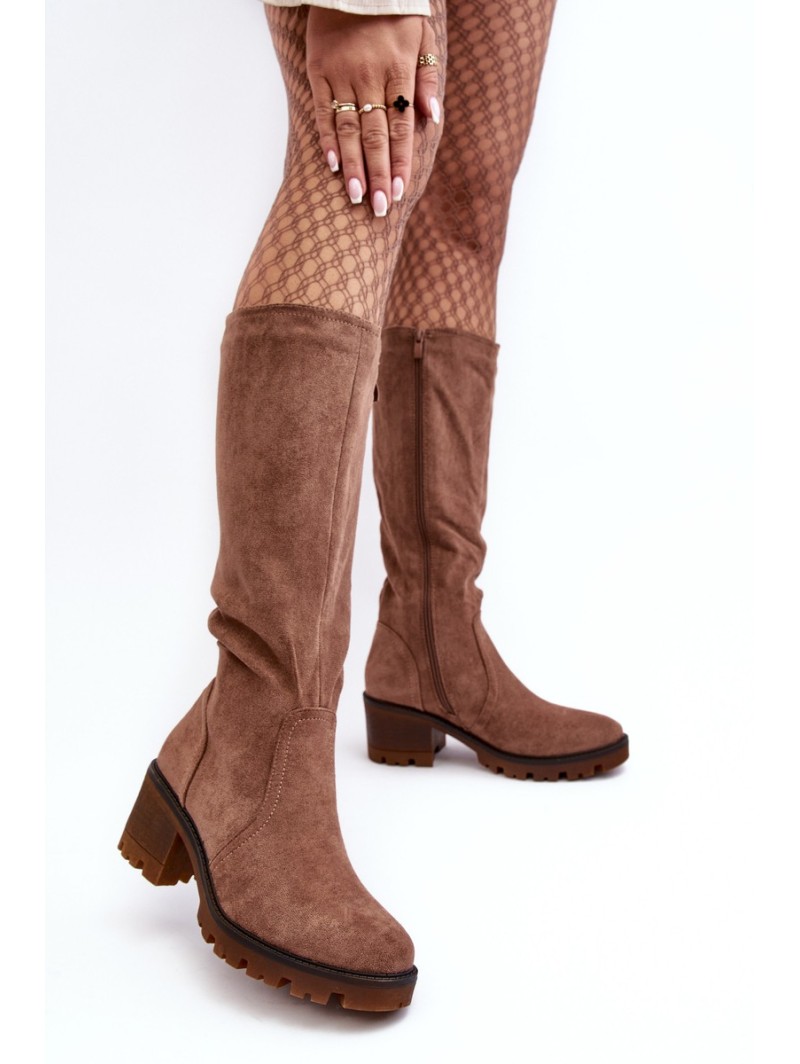 Women's Knee-High Low Heel Boots Brown Beveta