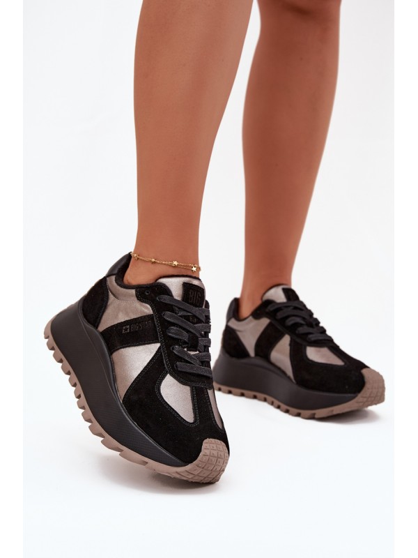 Women's Suede Sneakers Insulated On Platform Big Star OO274A217 HI-POLY SYSTEM Black 2