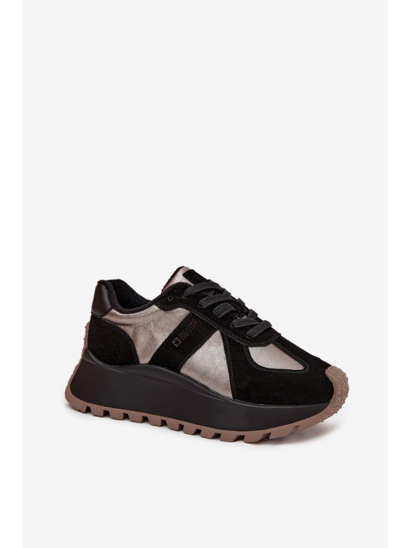 Women's Suede Sneakers Insulated On Platform Big Star OO274A217 HI-POLY SYSTEM Black