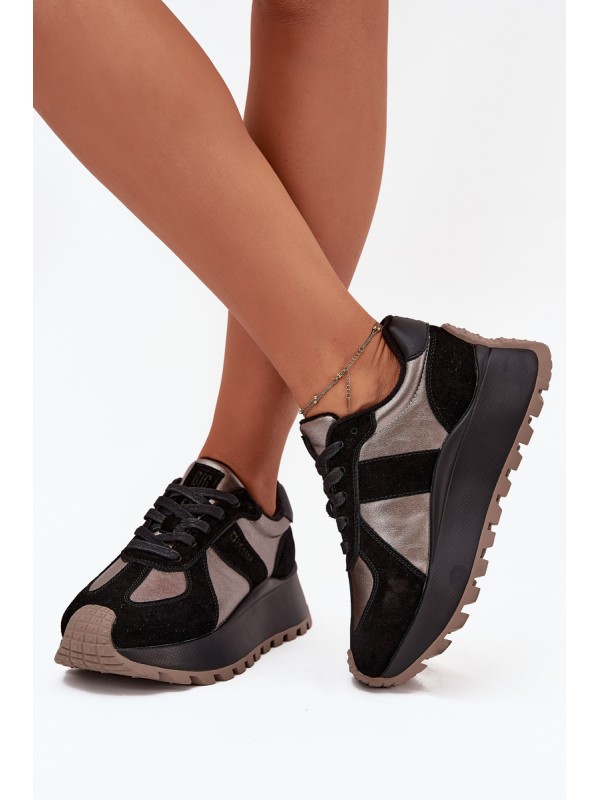 Women's Suede Sneakers Insulated On Platform Big Star OO274A217 HI-POLY SYSTEM Black