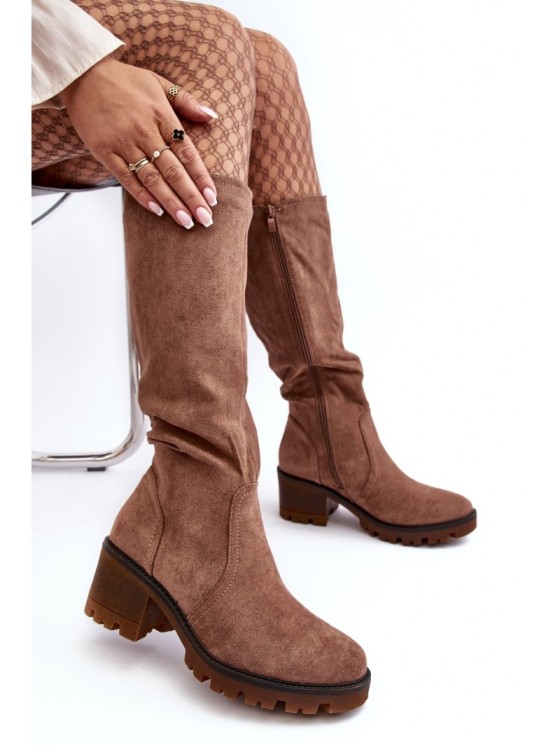 Women's Knee-High Low Heel Boots Brown Beveta 2