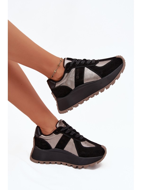 Women's Suede Sneakers Insulated On Platform Big Star OO274A217 HI-POLY SYSTEM Black