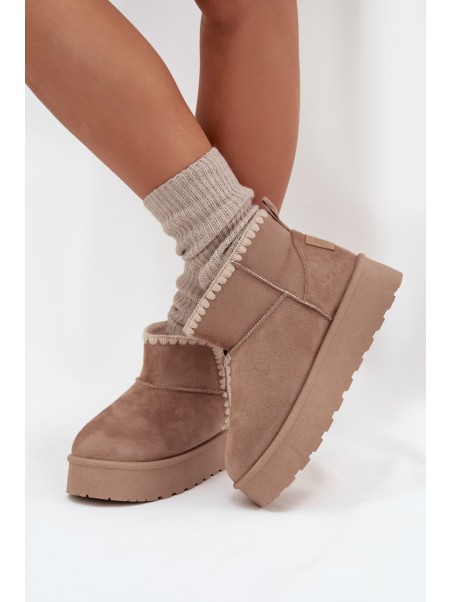 Women's Snow Boots On Platform With Stitching Big Star SS274129 Beige