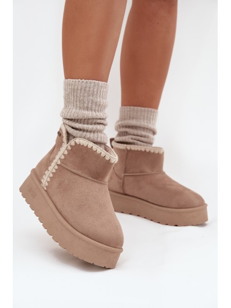 Women's Snow Boots On Platform With Stitching Big Star SS274129 Beige