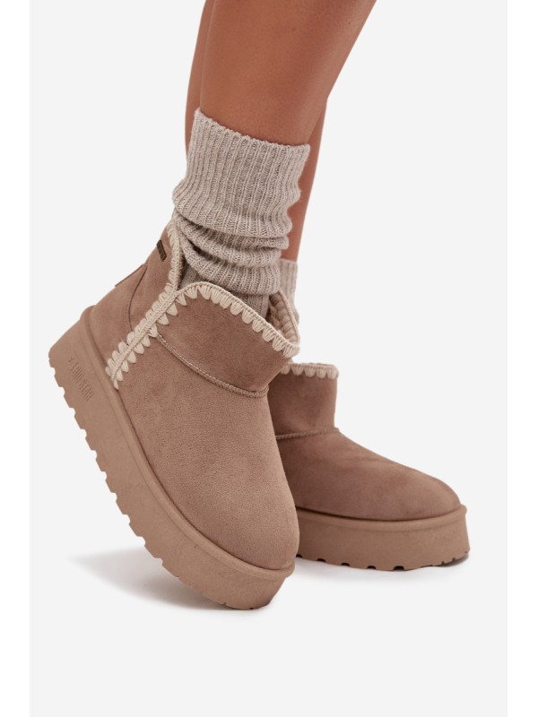 Women's Snow Boots On Platform With Stitching Big Star SS274129 Beige