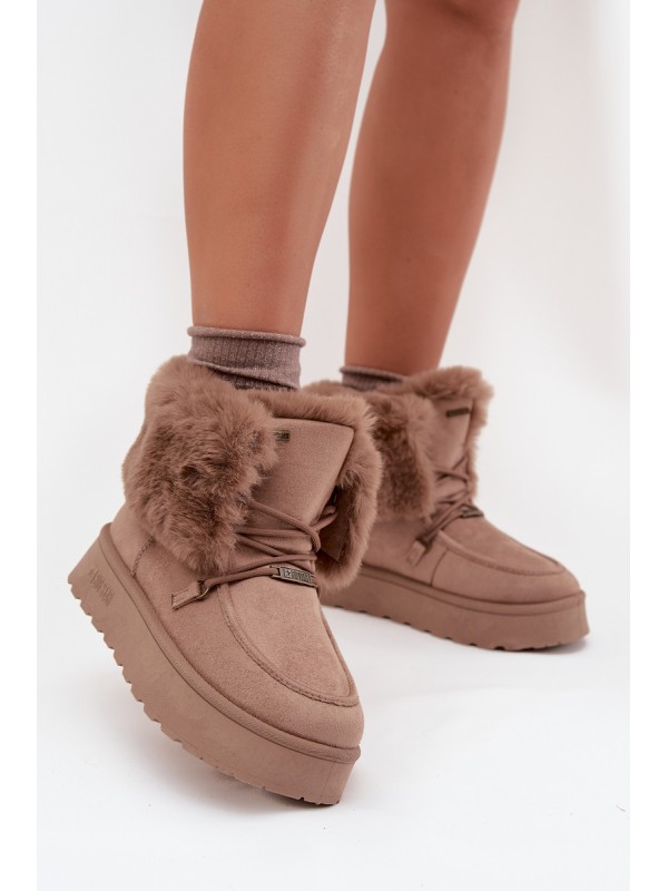 Ladies Snow Boots On Platform With Fur And Lacing Big Star SS274114 Beige
