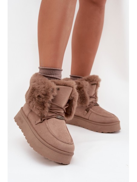 Ladies Snow Boots On Platform With Fur And Lacing Big Star SS274114 Beige