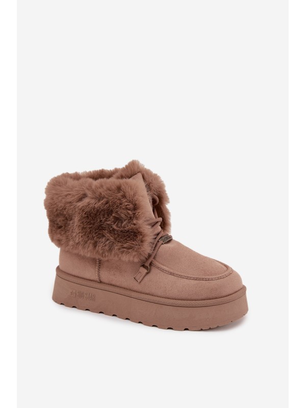Ladies Snow Boots On Platform With Fur And Lacing Big Star SS274114 Beige