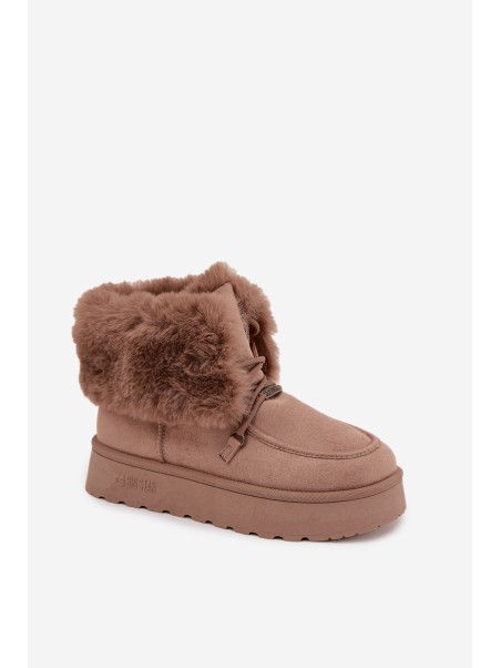 Ladies Snow Boots On Platform With Fur And Lacing Big Star SS274114 Beige