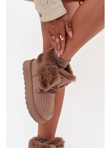 Ladies Snow Boots On Platform With Fur And Lacing Big Star SS274114 Beige