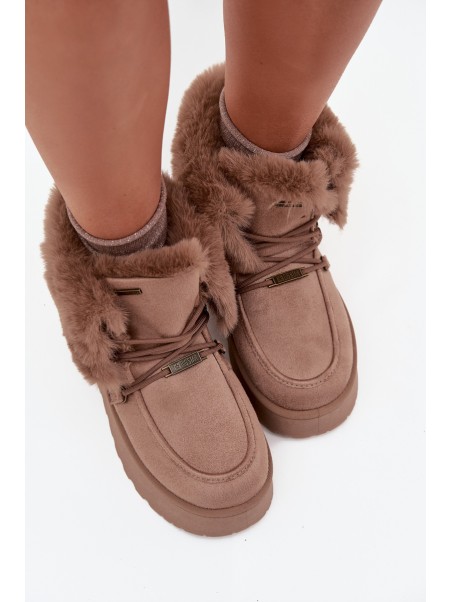 Ladies Snow Boots On Platform With Fur And Lacing Big Star SS274114 Beige