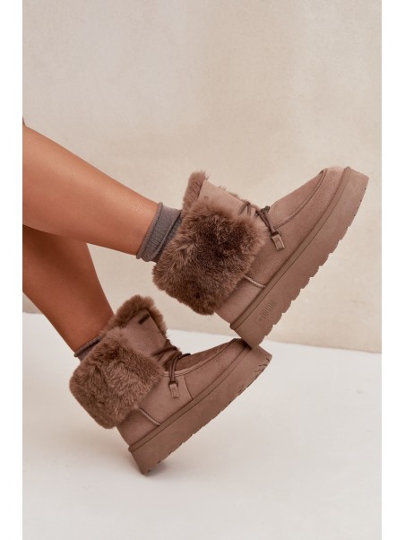 Ladies Snow Boots On Platform With Fur And Lacing Big Star SS274114 Beige