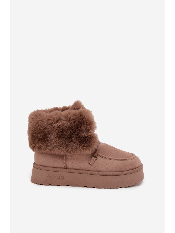 Ladies Snow Boots On Platform With Fur And Lacing Big Star SS274114 Beige