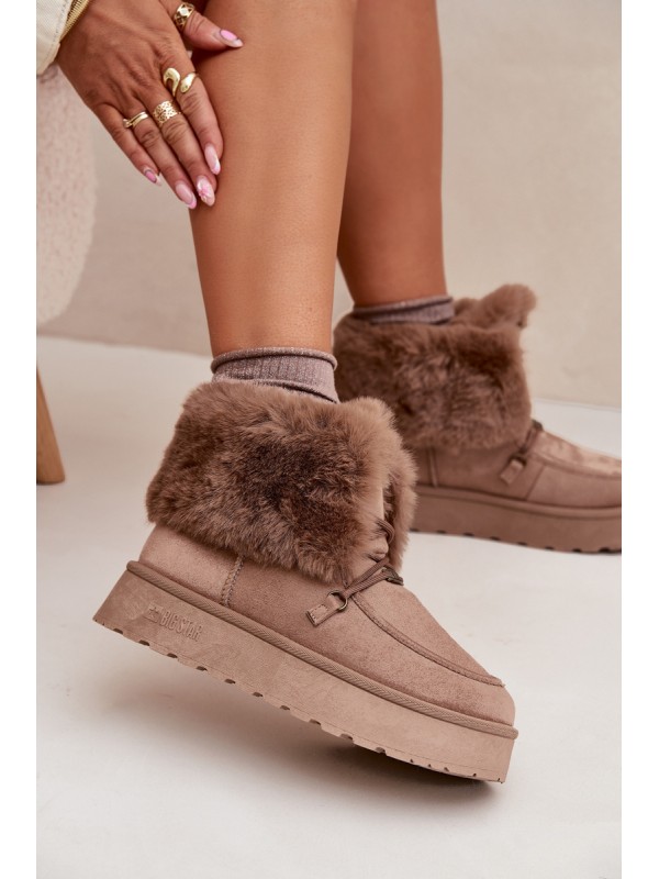Ladies Snow Boots On Platform With Fur And Lacing Big Star SS274114 Beige