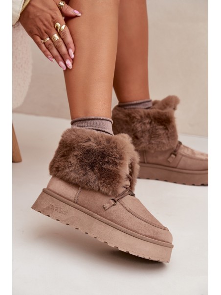 Ladies Snow Boots On Platform With Fur And Lacing Big Star SS274114 Beige