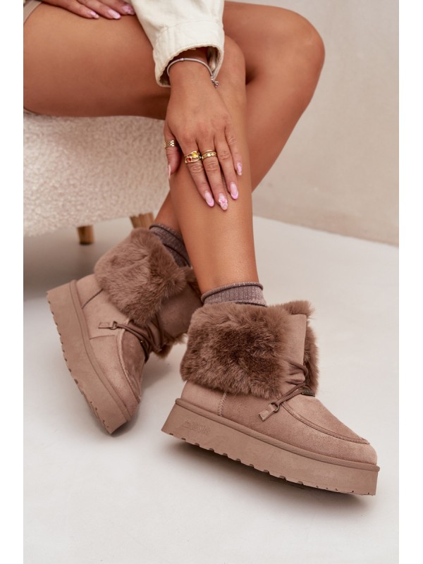 Ladies Snow Boots On Platform With Fur And Lacing Big Star SS274114 Beige