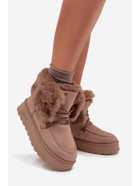 Ladies Snow Boots On Platform With Fur And Lacing Big Star SS274114 Beige