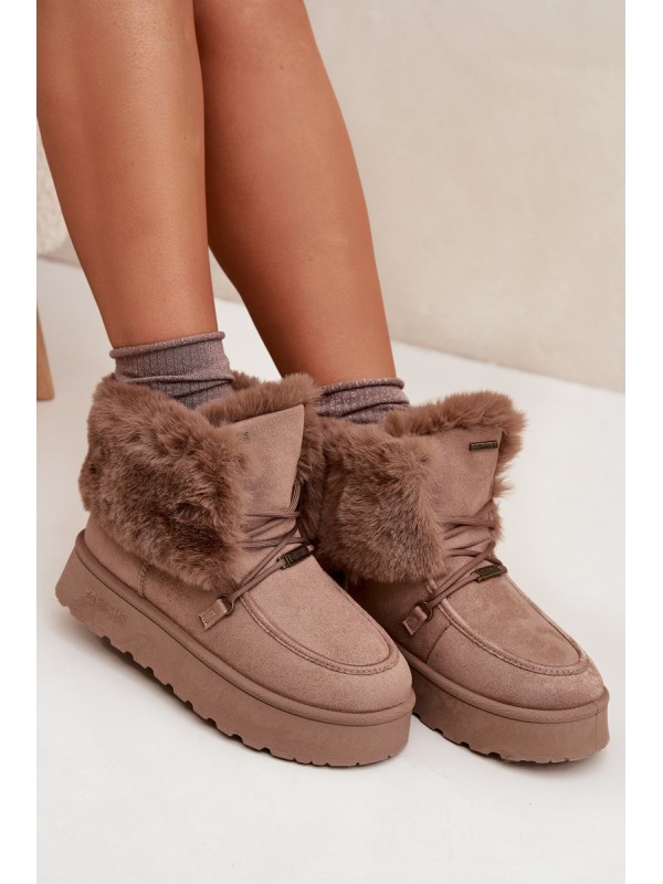 Ladies Snow Boots On Platform With Fur And Lacing Big Star SS274114 Beige