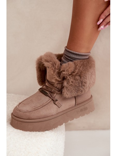 Ladies Snow Boots On Platform With Fur And Lacing Big Star SS274114 Beige