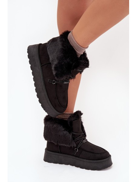 Women's Snow Boots On Platform With Fur And Lacing Big Star SS274113 Black