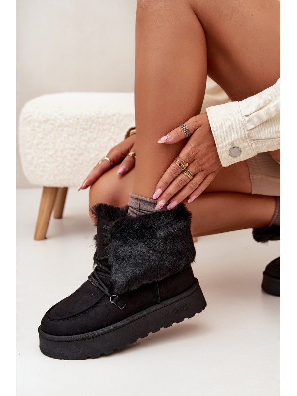 Women's Snow Boots On Platform With Fur And Lacing Big Star SS274113 Black