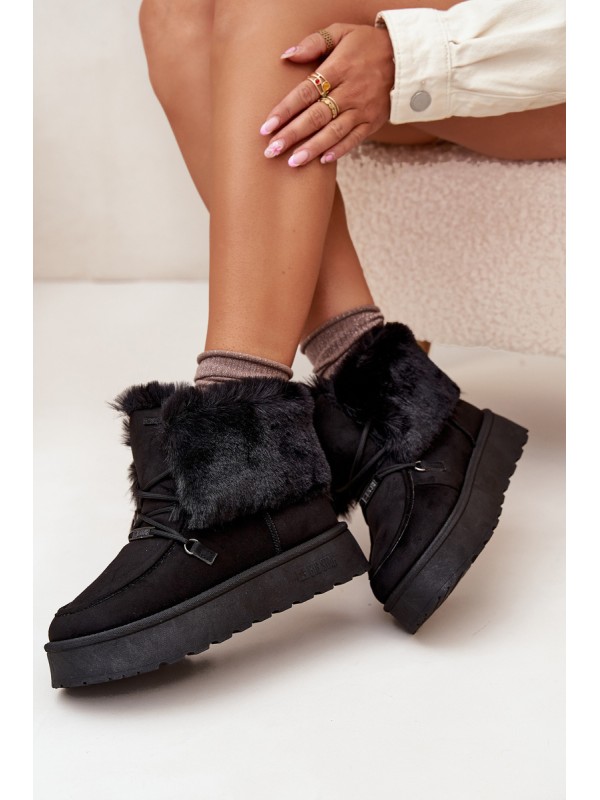 Women's Snow Boots On Platform With Fur And Lacing Big Star SS274113 Black