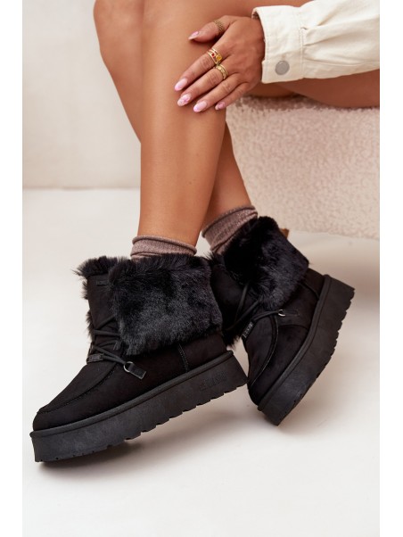 Women's Snow Boots On Platform With Fur And Lacing Big Star SS274113 Black