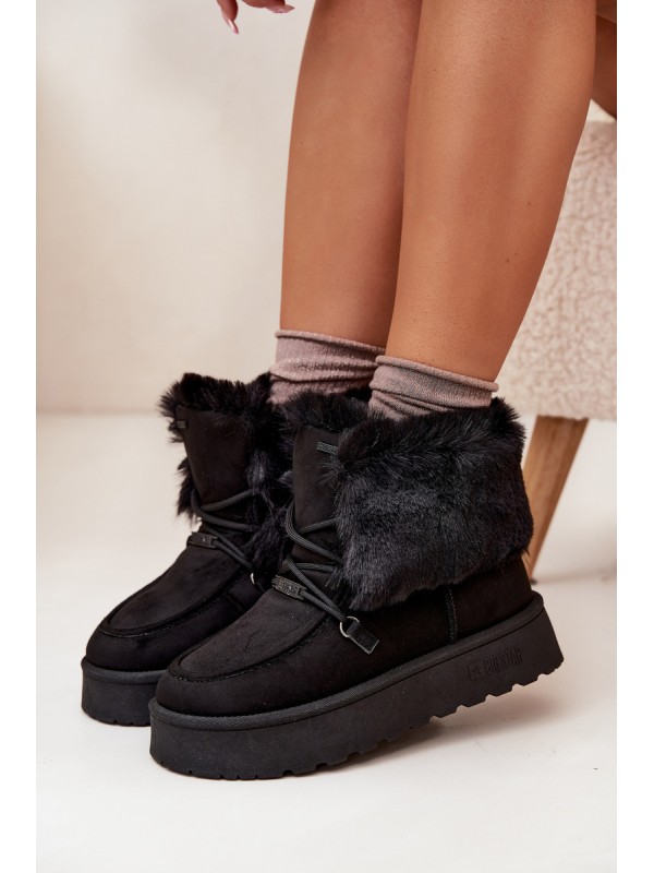 Women's Snow Boots On Platform With Fur And Lacing Big Star SS274113 Black