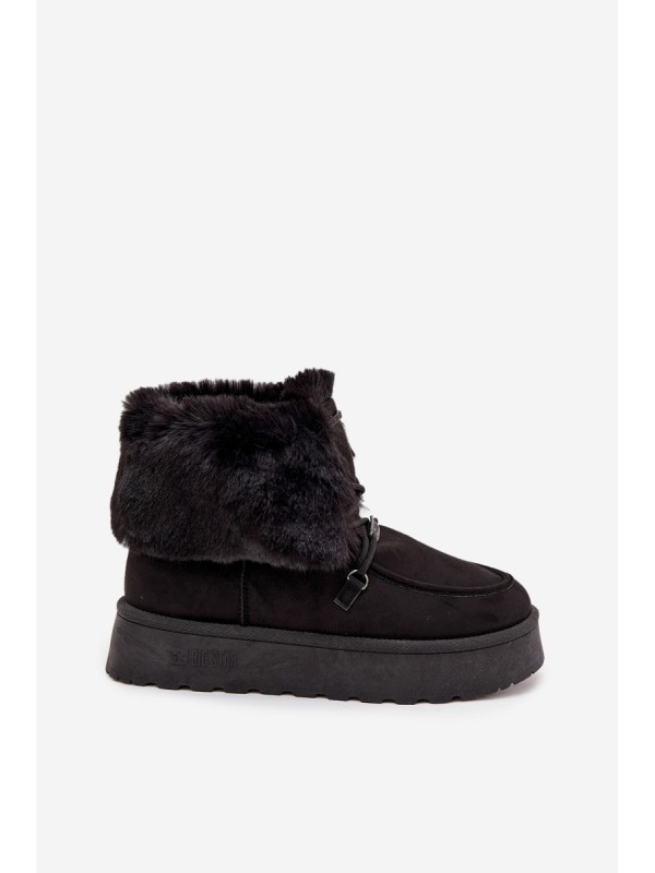 Women's Snow Boots On Platform With Fur And Lacing Big Star SS274113 Black