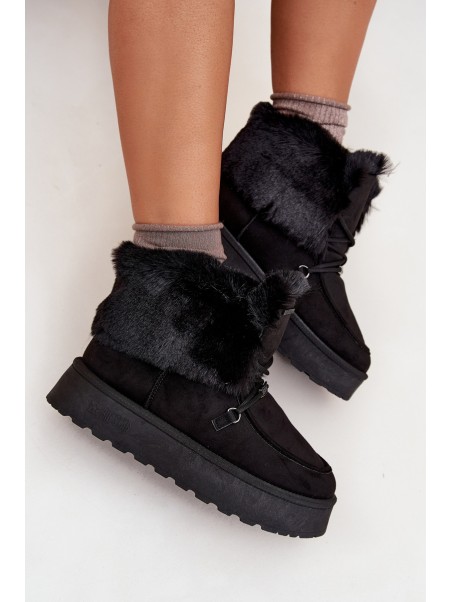 Women's Snow Boots On Platform With Fur And Lacing Big Star SS274113 Black