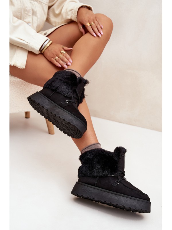 Women's Snow Boots On Platform With Fur And Lacing Big Star SS274113 Black