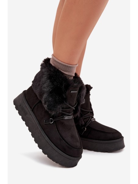 Women's Snow Boots On Platform With Fur And Lacing Big Star SS274113 Black