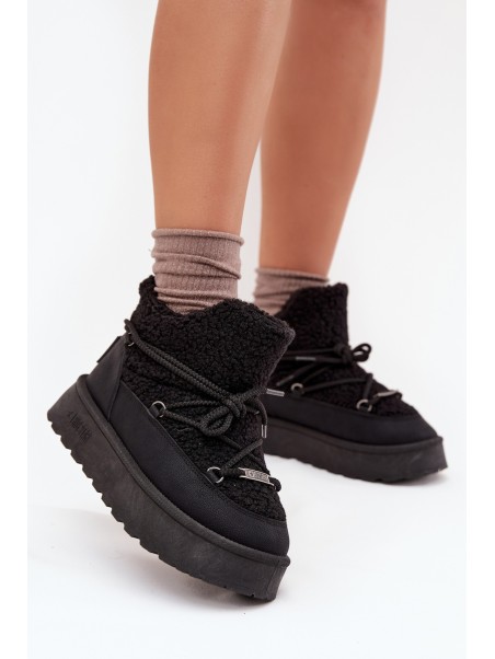 Womens Snow Boots On Platform With Sheepskin Big Star SS274109 Black