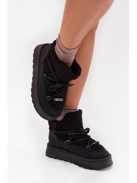 Womens Snow Boots On Platform With Sheepskin Big Star SS274109 Black