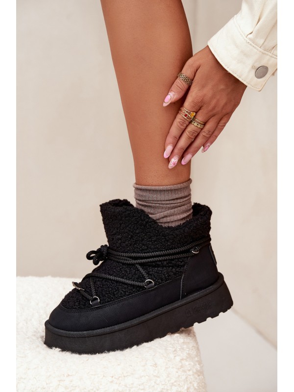 Womens Snow Boots On Platform With Sheepskin Big Star SS274109 Black