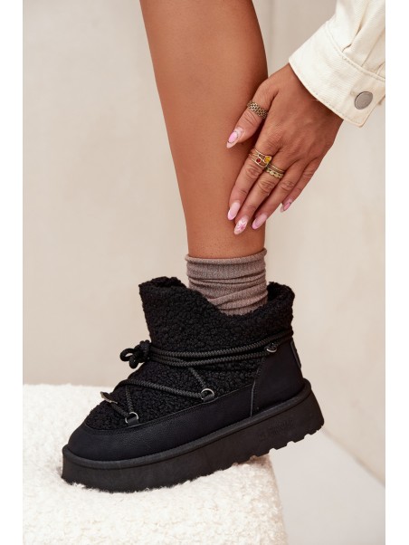 Womens Snow Boots On Platform With Sheepskin Big Star SS274109 Black