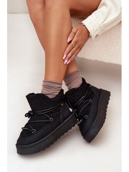 Womens Snow Boots On Platform With Sheepskin Big Star SS274109 Black