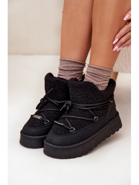 Womens Snow Boots On Platform With Sheepskin Big Star SS274109 Black