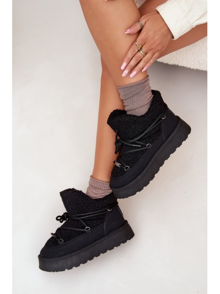 Womens Snow Boots On Platform With Sheepskin Big Star SS274109 Black