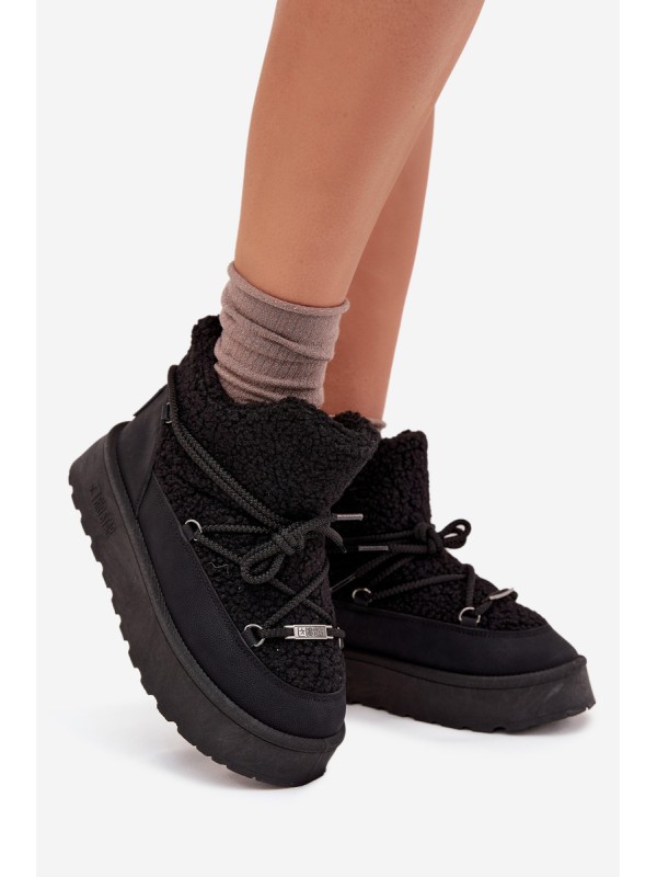 Womens Snow Boots On Platform With Sheepskin Big Star SS274109 Black