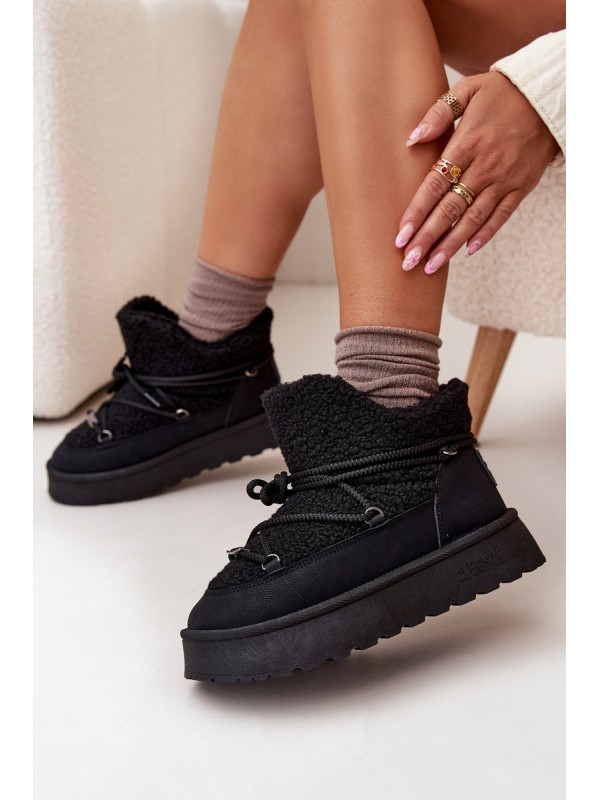 Womens Snow Boots On Platform With Sheepskin Big Star SS274109 Black