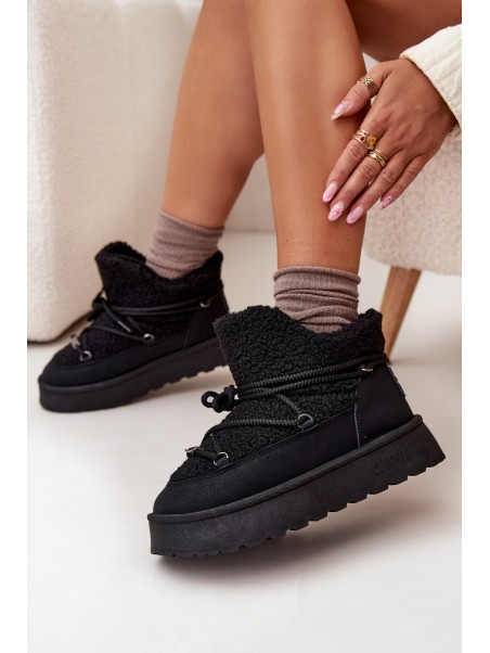 Womens Snow Boots On Platform With Sheepskin Big Star SS274109 Black