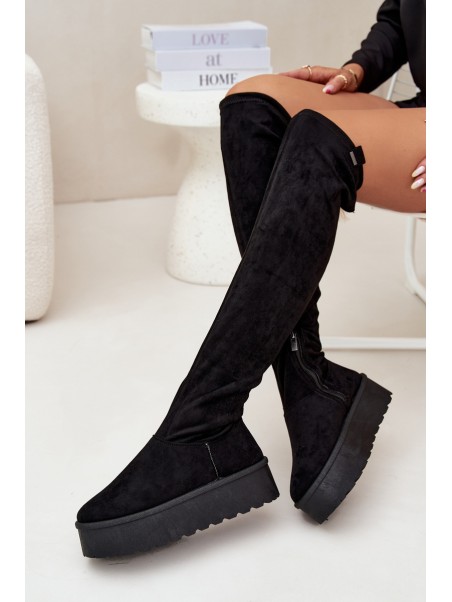 Womens Platform Knee High Boots Big Star SS274264 Black