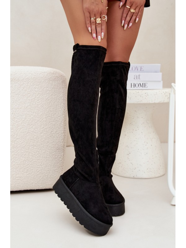 Womens Platform Knee High Boots Big Star SS274264 Black
