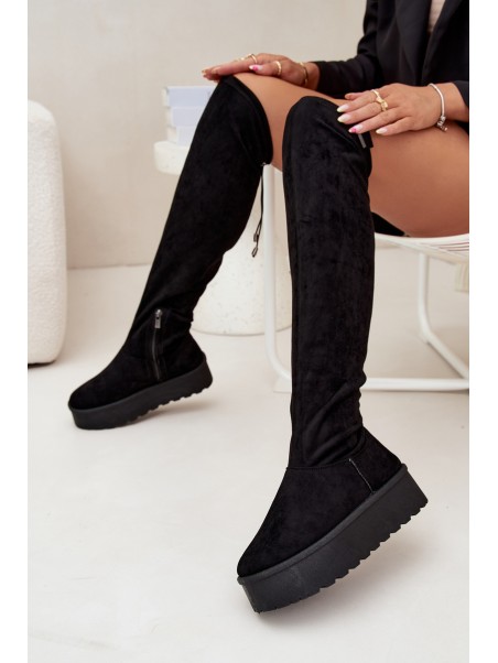 Womens Platform Knee High Boots Big Star SS274264 Black