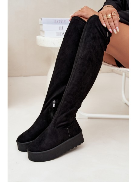 Womens Platform Knee High Boots Big Star SS274264 Black