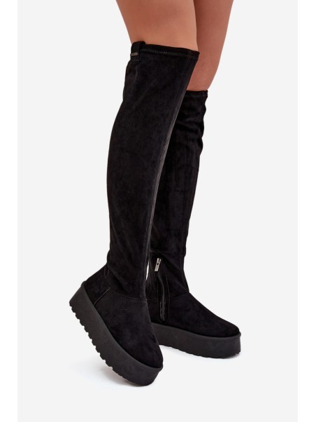 Womens Platform Knee High Boots Big Star SS274264 Black